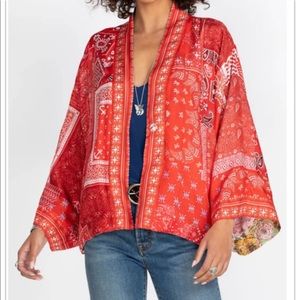 NWT Johnny Was Cosmo Nana Reversible Silk Kimono Top Red Floral M L XL New $370